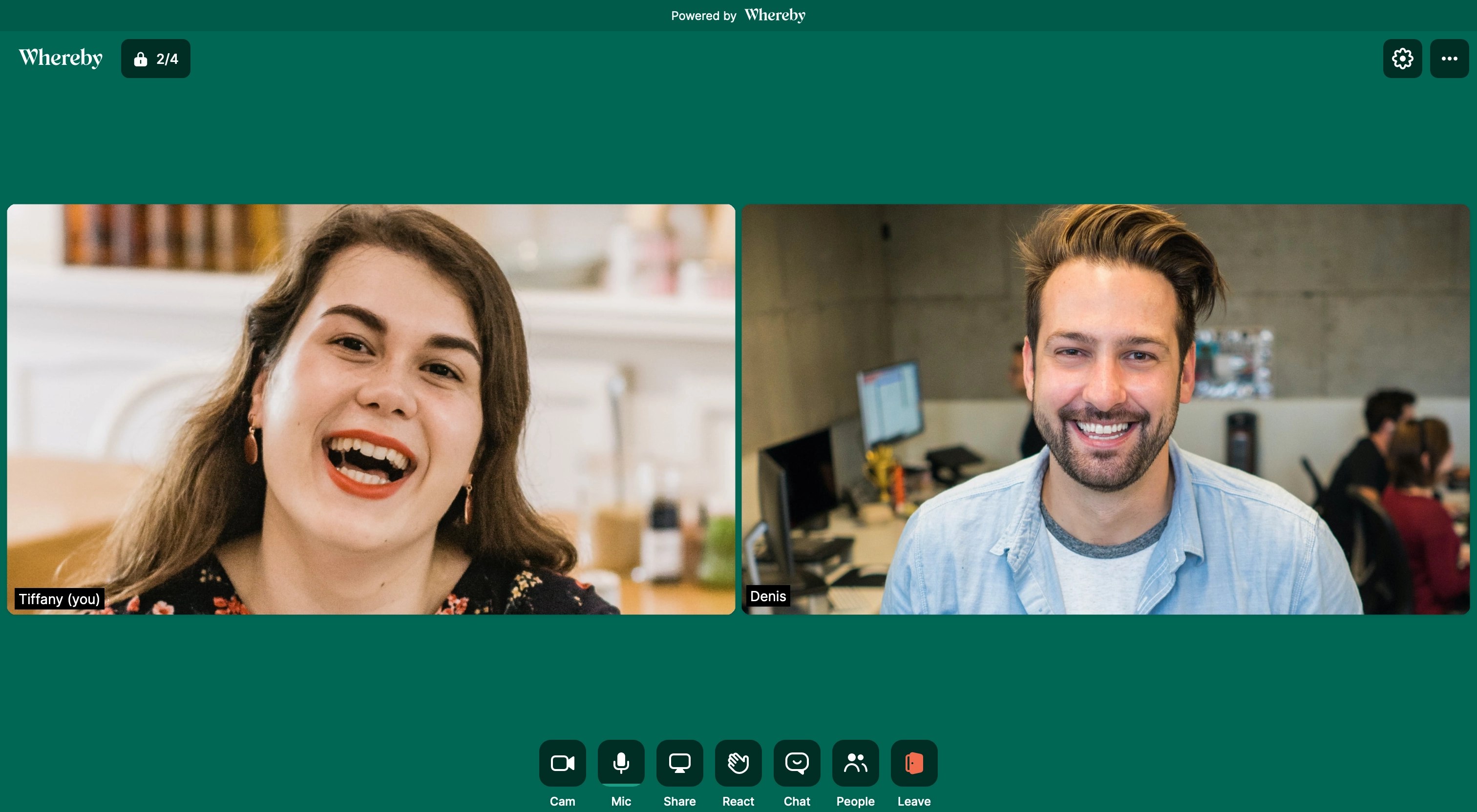 Tiffany and Denis have a video call using Whereby